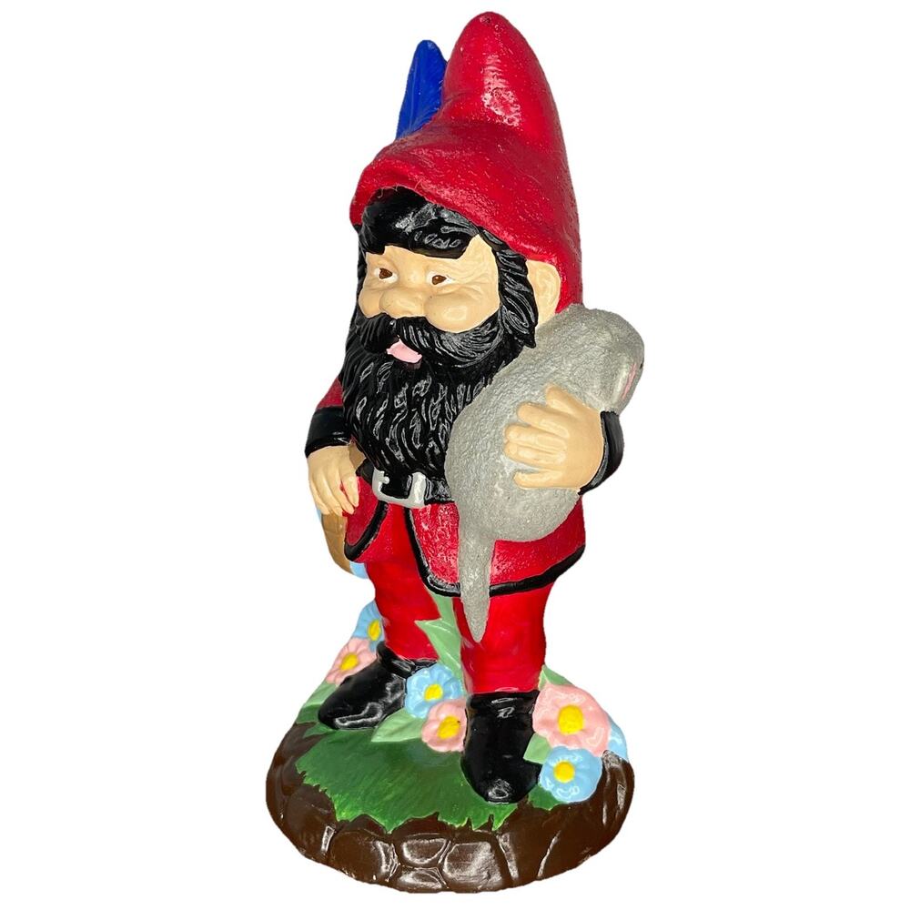 VTG Hand Painted Ceramic Garden Gnome Holding Rat Kitschy‎ Whimsical Flowers